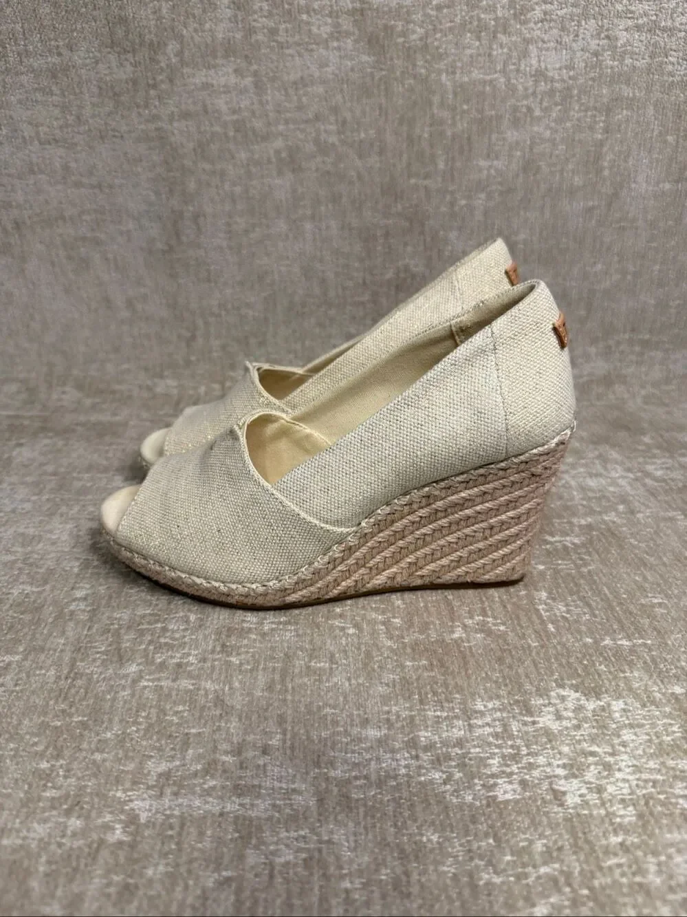 Toms Women's Michelle Peep Toe Espadrille Wedge Sandals Dark Natural Size 6.5